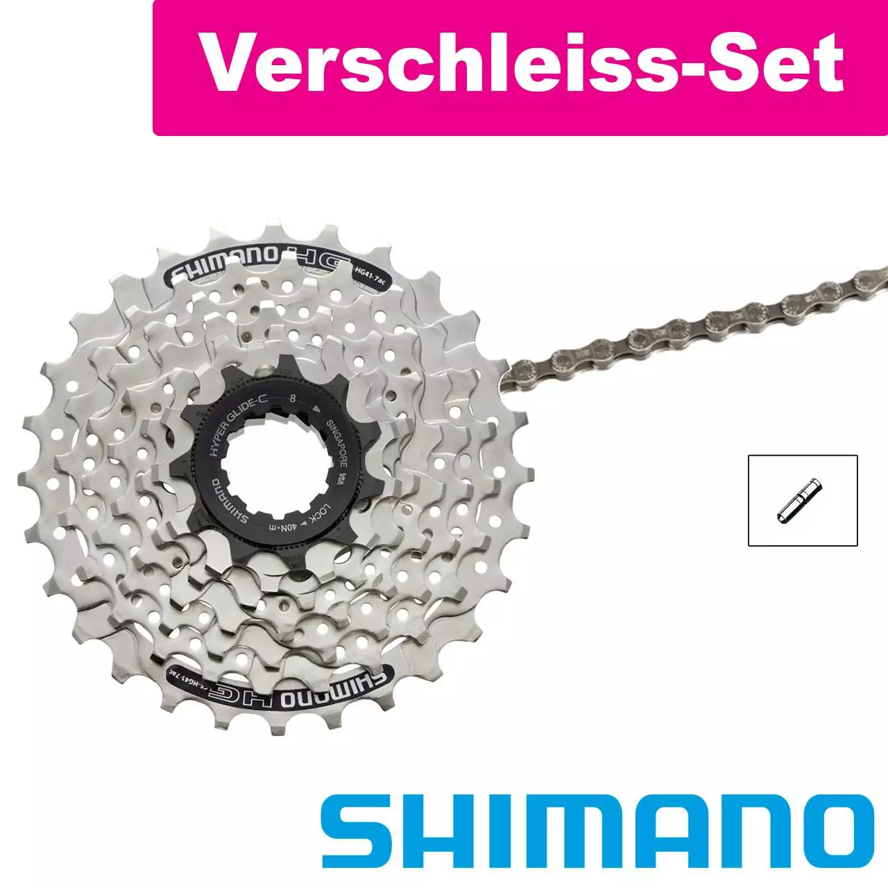 Shimano Verschleiss-Set Kette HG 71 Zahnkranz-Kassette HG 41 7 Fach 11-28 Zähne 1 Shimano Verschleiss-Set Kette HG 71 Zahnkranz-Kassette HG 41 7 Fach 11-28 Zähne