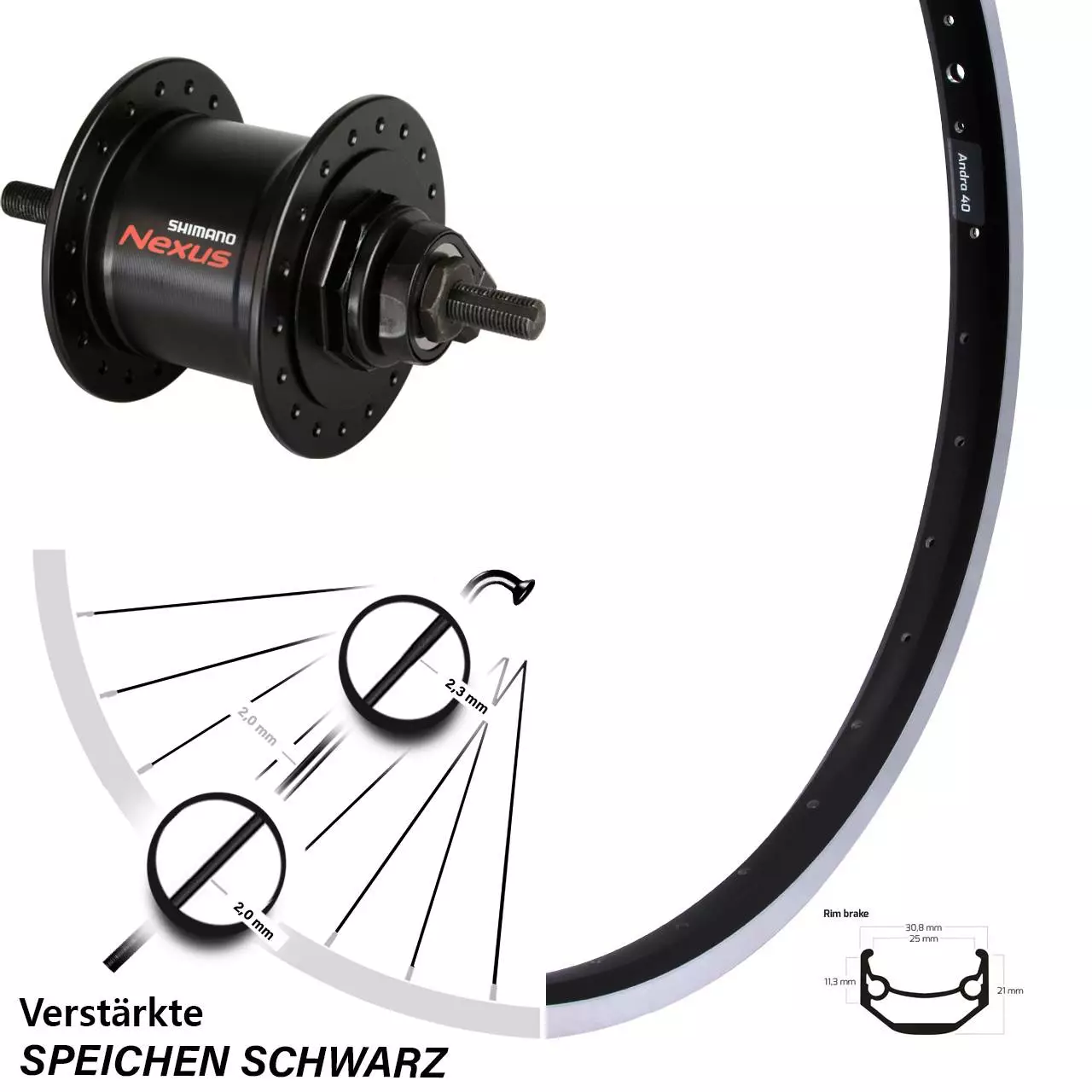 20 Zoll Ryde Andra 40 Vorderrad Mit Nabendynamo Shimano 1,5 Watt 1 20 Zoll Ryde Andra 40 Vorderrad Mit Nabendynamo Shimano 1,5 Watt