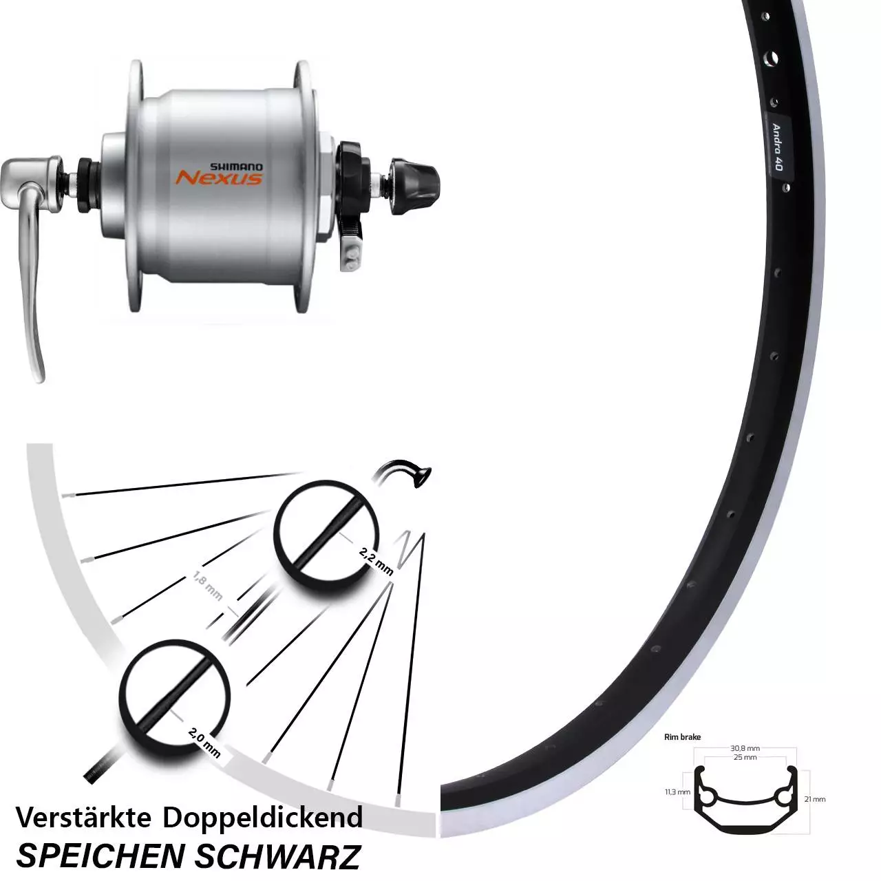 Vorderrad 28 Zoll Ryde Andra 40 Shimano DHC3000 Nabendynamo 1 Vorderrad 28 Zoll Ryde Andra 40 Shimano DHC3000 Nabendynamo