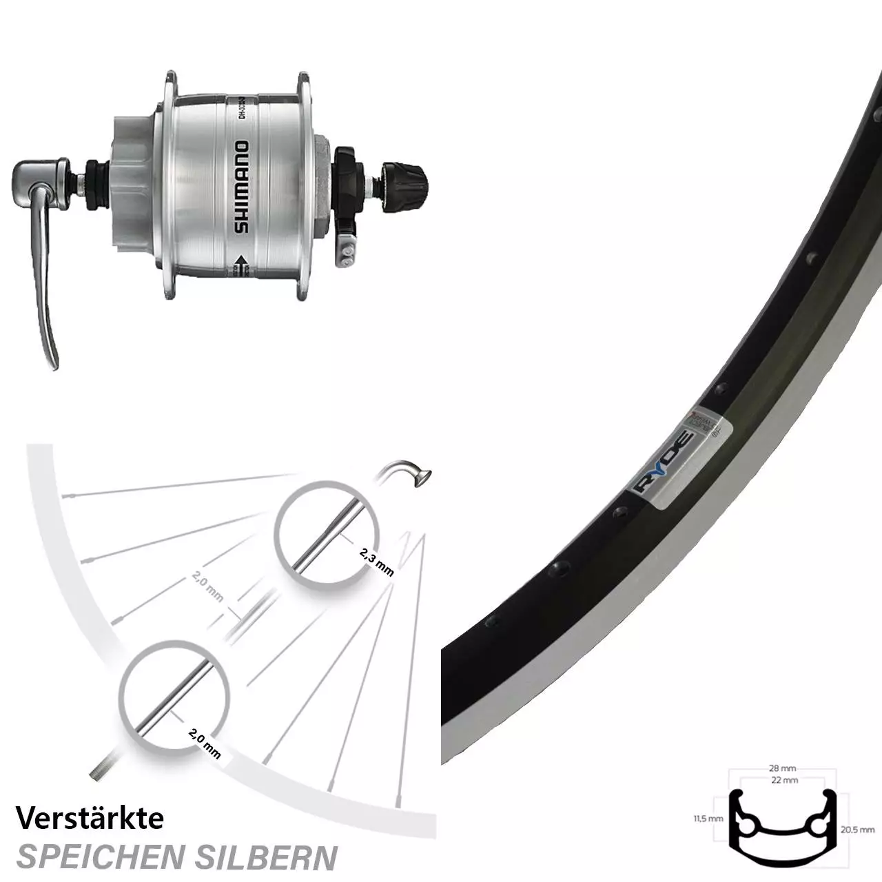 27,5 Zoll Vorderrad Ryde Andra 35 Shimano Nabendynamo DH-3D32-QR 1 27,5 Zoll Vorderrad Ryde Andra 35 Shimano Nabendynamo DH-3D32-QR