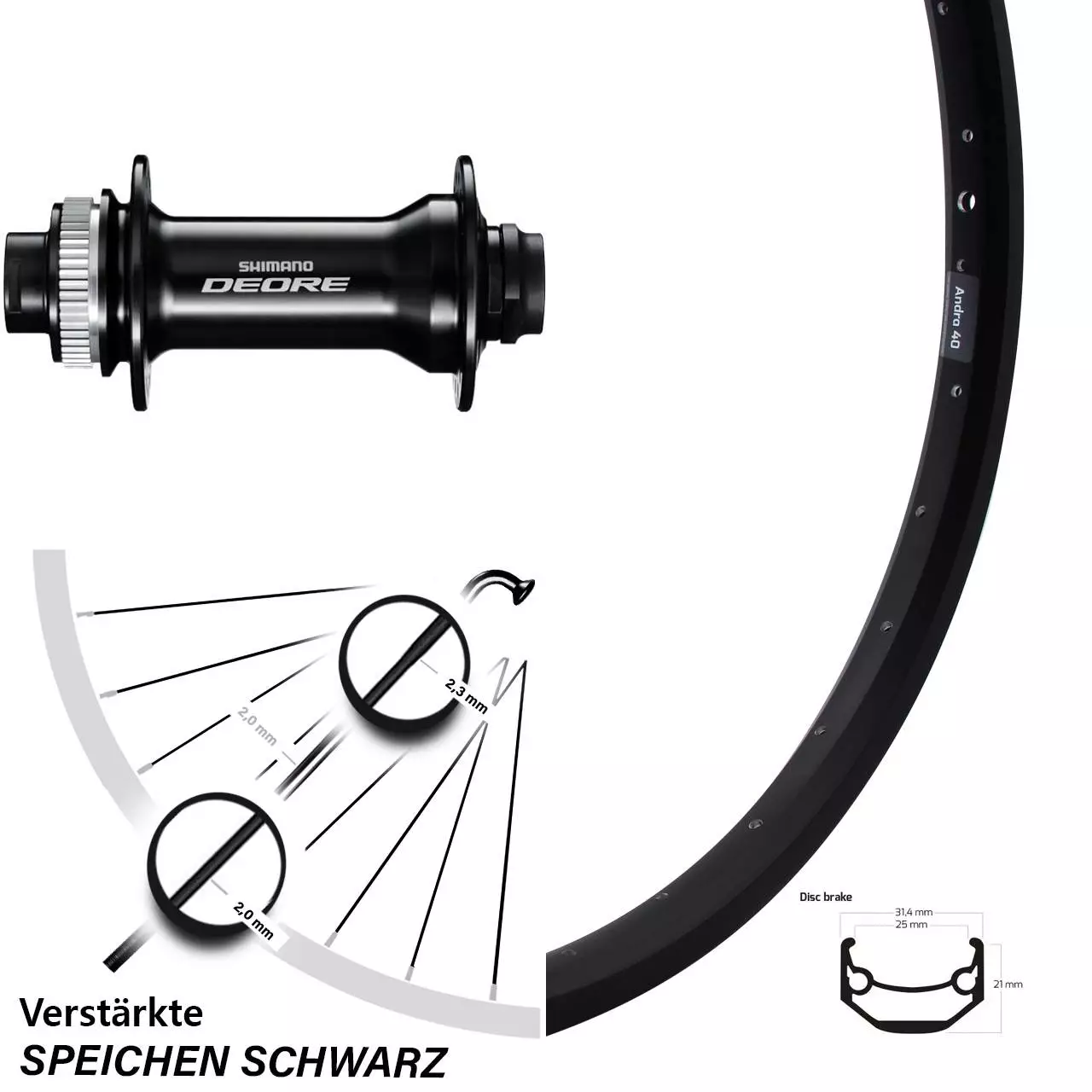 Shimano Deore HB-M6010 Mit Ryde Andra 40 Disc Vorderrad 26 Zoll 1 Shimano Deore HB-M6010 Mit Ryde Andra 40 Disc Vorderrad 26 Zoll
