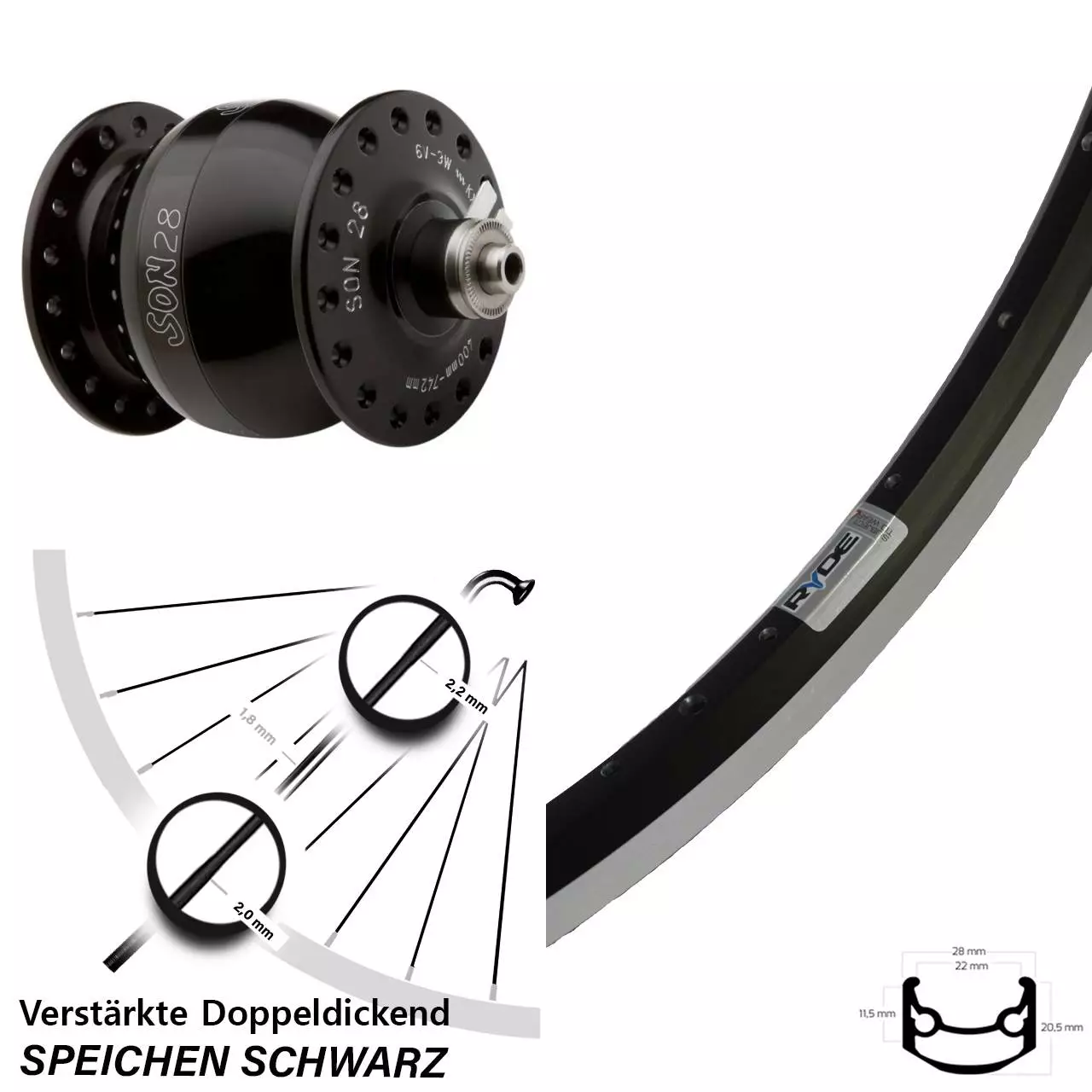 Nabendynamo Vorderrad Ryde Andra 35 Son 28 Zoll 1 Nabendynamo Vorderrad Ryde Andra 35 Son 28 Zoll