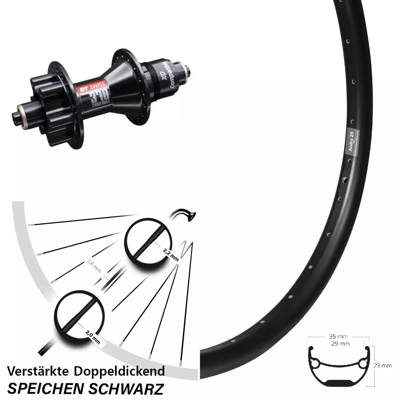 29 Zoll Laufrad Mit DT Swiss 370 6-Loch Ryde Andra 1 29 Zoll Laufrad Mit DT Swiss 370 6-Loch Ryde Andra