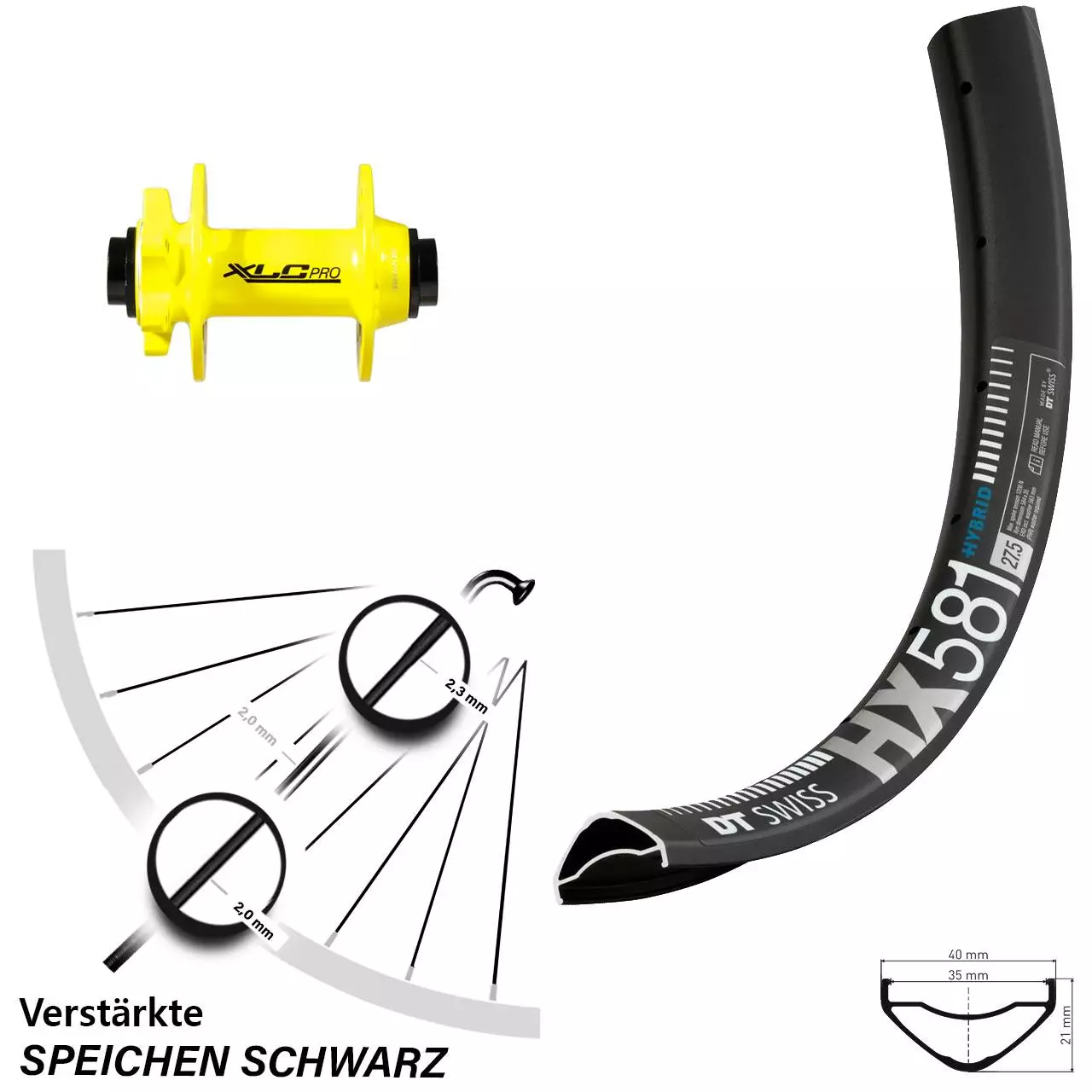 Dt-swiss DT Swiss HX 581 Vorderrad 27,5+ Zoll 15/100 Mm XLC Pro Gelb Steckachse 1 Dt-swiss DT Swiss HX 581 Vorderrad 27,5+ Zoll 15/100 Mm XLC Pro Gelb Steckachse