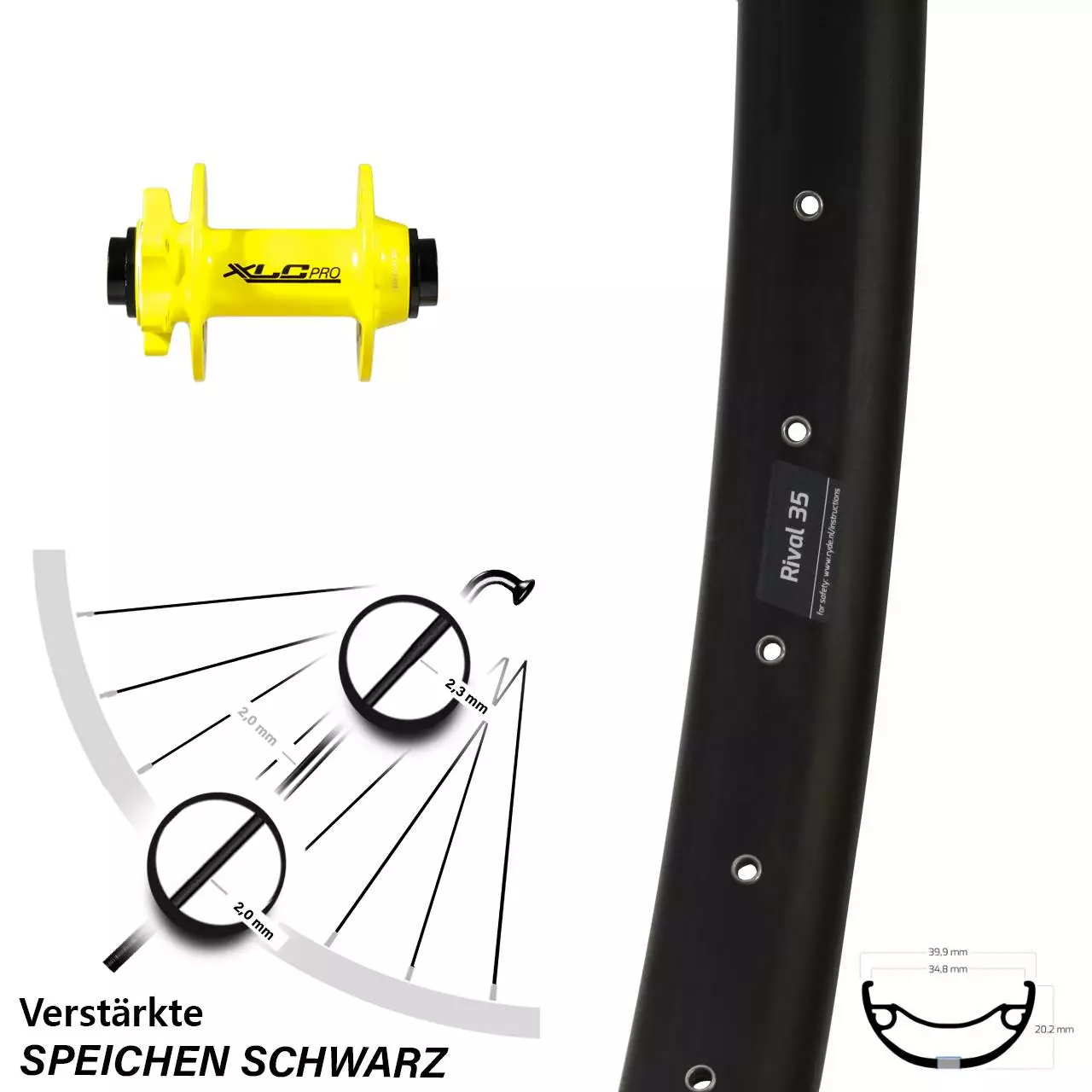 Laufrad 27,5+ Zoll Ryde Rival 35 XLC Pro VR Disc Gelb Steckachse 1 Laufrad 27,5+ Zoll Ryde Rival 35 XLC Pro VR Disc Gelb Steckachse