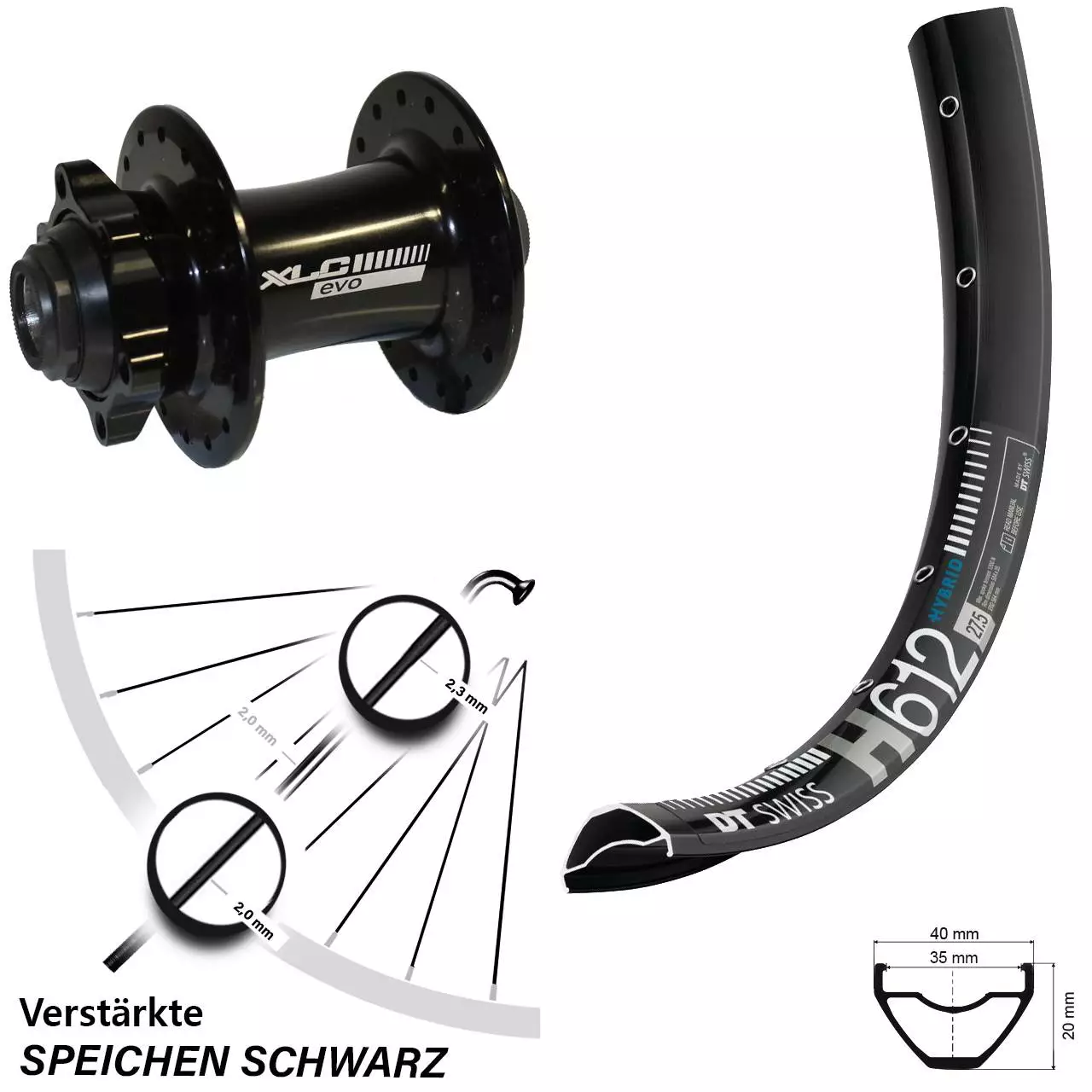Dt-swiss Laufrad 27,5+ Zoll DT Swiss H 612 XLC Pro 15x100 Mm Schwarz Steckachse 1 Dt-swiss Laufrad 27,5+ Zoll DT Swiss H 612 XLC Pro 15x100 Mm Schwarz Steckachse