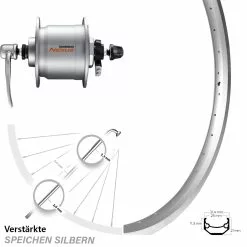 Vorderrad Fahrrad 24 Zoll Ryde Andra 40 Shimano DH-C3000-3N Nabendynamo Silbern