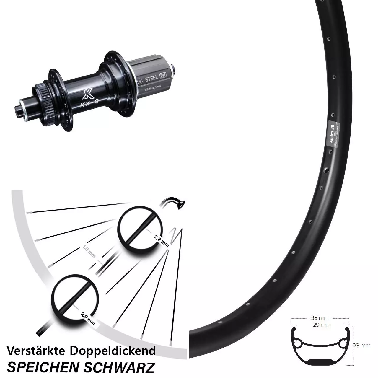 Ryde Andra 29 Disc-Hinterrad 27,5 Zoll KX-GS 5x135 Centerlock 1 Ryde Andra 29 Disc-Hinterrad 27,5 Zoll KX-GS 5x135 Centerlock