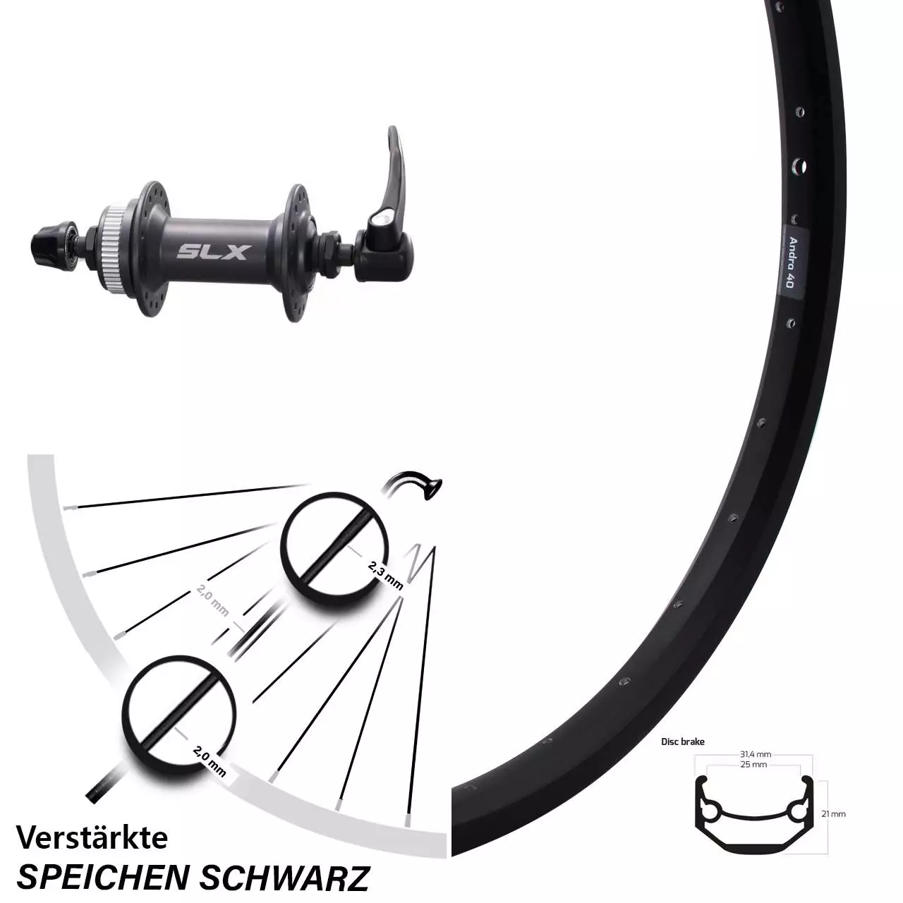 Shimano SLX HB-M665 Ryde Andra 40 Disc Vorderrad 26 Zoll 1 Shimano SLX HB-M665 Ryde Andra 40 Disc Vorderrad 26 Zoll