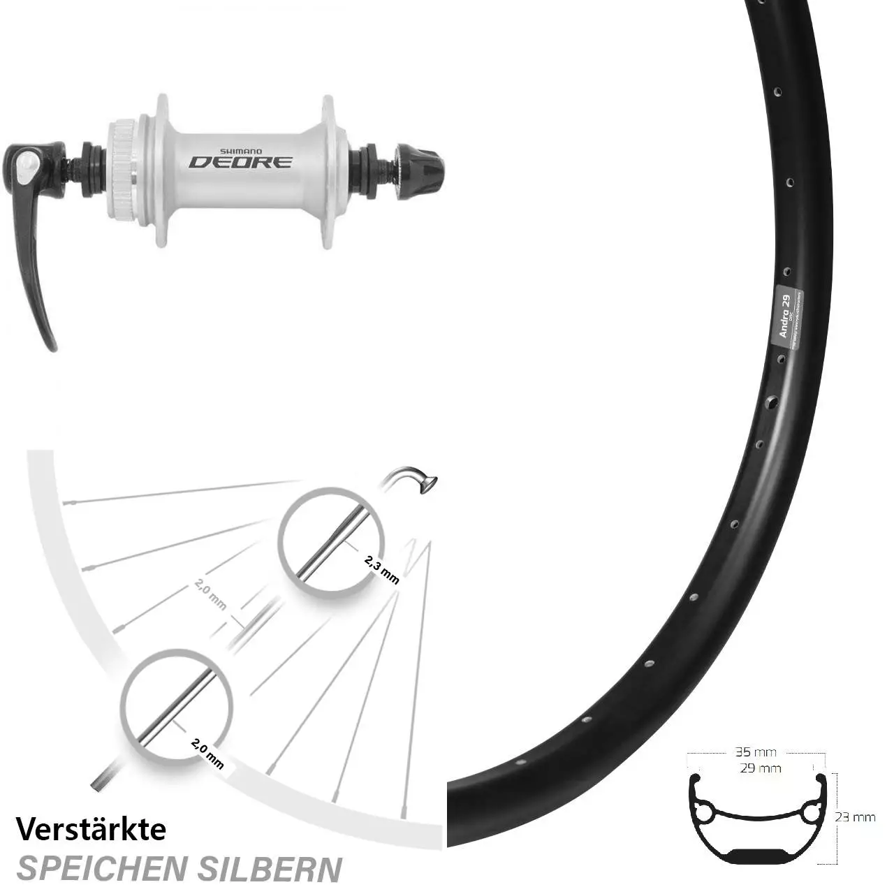 26 Zoll Laufrad Shimano Deore HB-M595 Ryde Andra 29 Für Centerlock 1 26 Zoll Laufrad Shimano Deore HB-M595 Ryde Andra 29 Für Centerlock