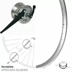 Sturmey Archer X-FDD Nabendynamo Vorderrad 24 Zoll Ryde Andra 40 Silbern