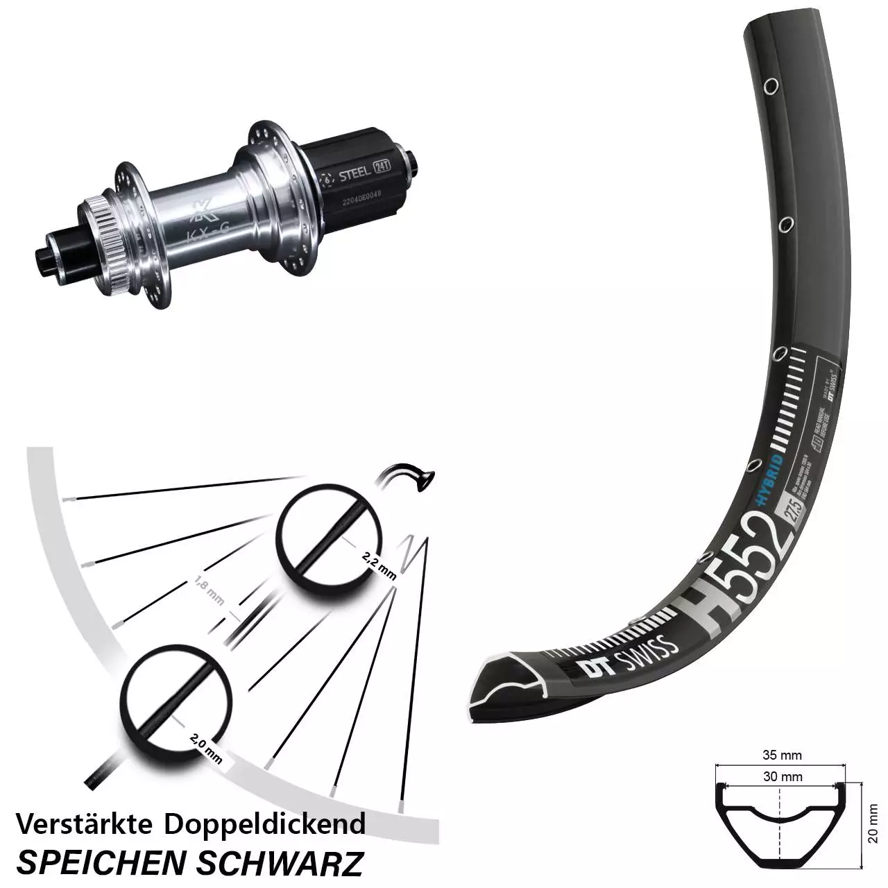 Dt-swiss 27,5 Zoll DT Swiss H 552 KX GS Silbern E-Bike Hinterrad 1 Dt-swiss 27,5 Zoll DT Swiss H 552 KX GS Silbern E-Bike Hinterrad
