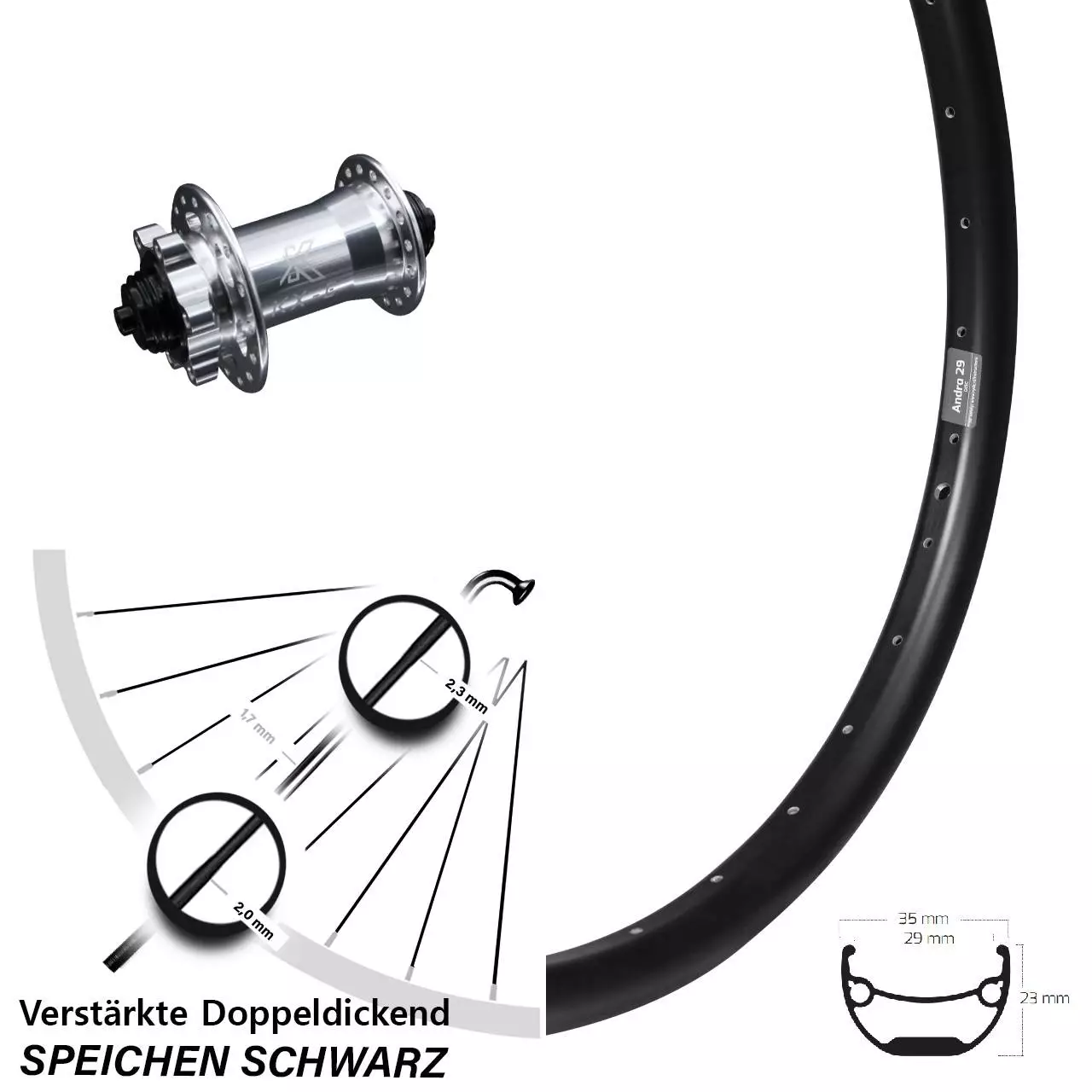 Breites 26 Zoll Vorderrad Ryde Andra 29 Mit KX-E Nabe Silbern 5x100 Mm 6-loch 1 Breites 26 Zoll Vorderrad Ryde Andra 29 Mit KX-E Nabe Silbern 5x100 Mm 6-loch