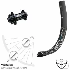 Dt-swiss Schwarzes 27,5 Zoll E-Bike Vorderrad DT Swiss H 552 Mit KX-E Nabe 15x100 Mm 6-loch