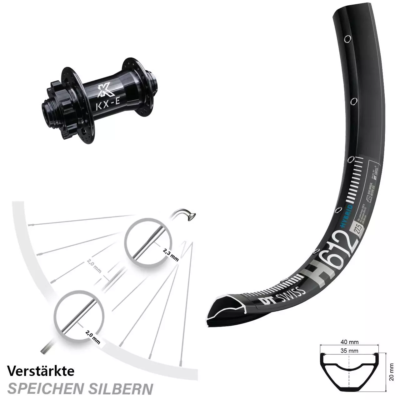 Dt-swiss Vorderrad 27,5+ Zoll KX-E Nabe 15x100 Mm 6-loch DT Swiss H 612 E-Bike 1 Dt-swiss Vorderrad 27,5+ Zoll KX-E Nabe 15x100 Mm 6-loch DT Swiss H 612 E-Bike