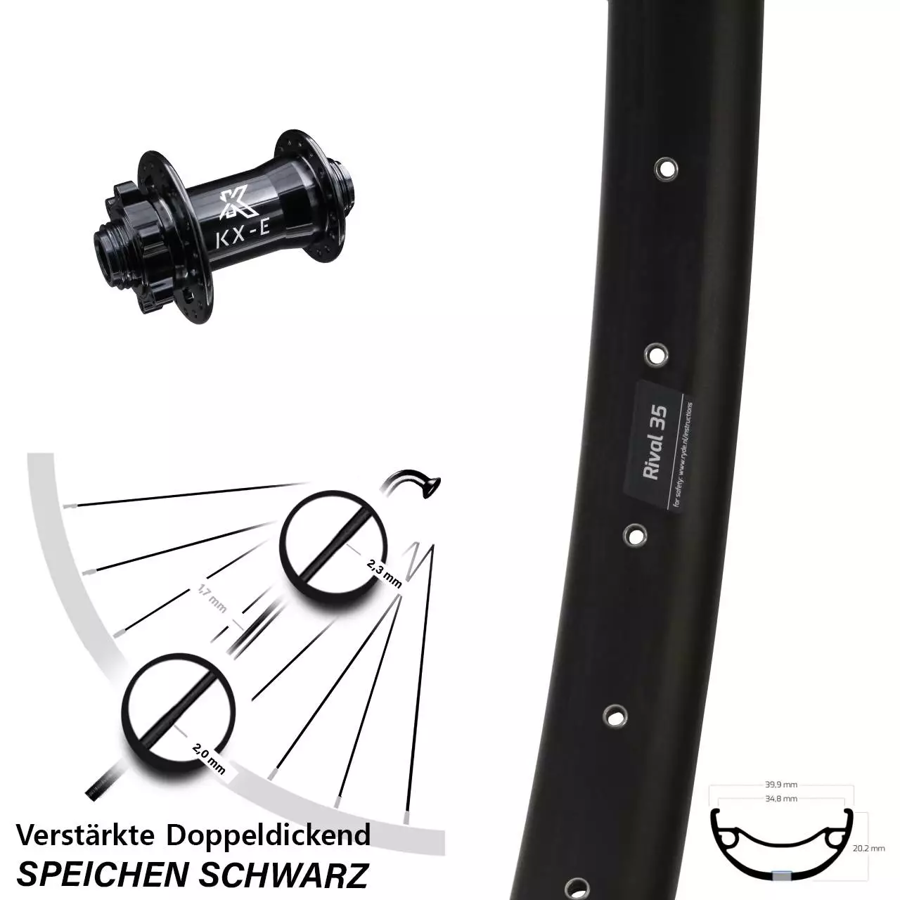 KX-E Nabe 15x100 Mm 6-loch Ryde Rival 35 Disc Vorderrad 27,5+ Zoll E-Bike 1 KX-E Nabe 15x100 Mm 6-loch Ryde Rival 35 Disc Vorderrad 27,5+ Zoll E-Bike