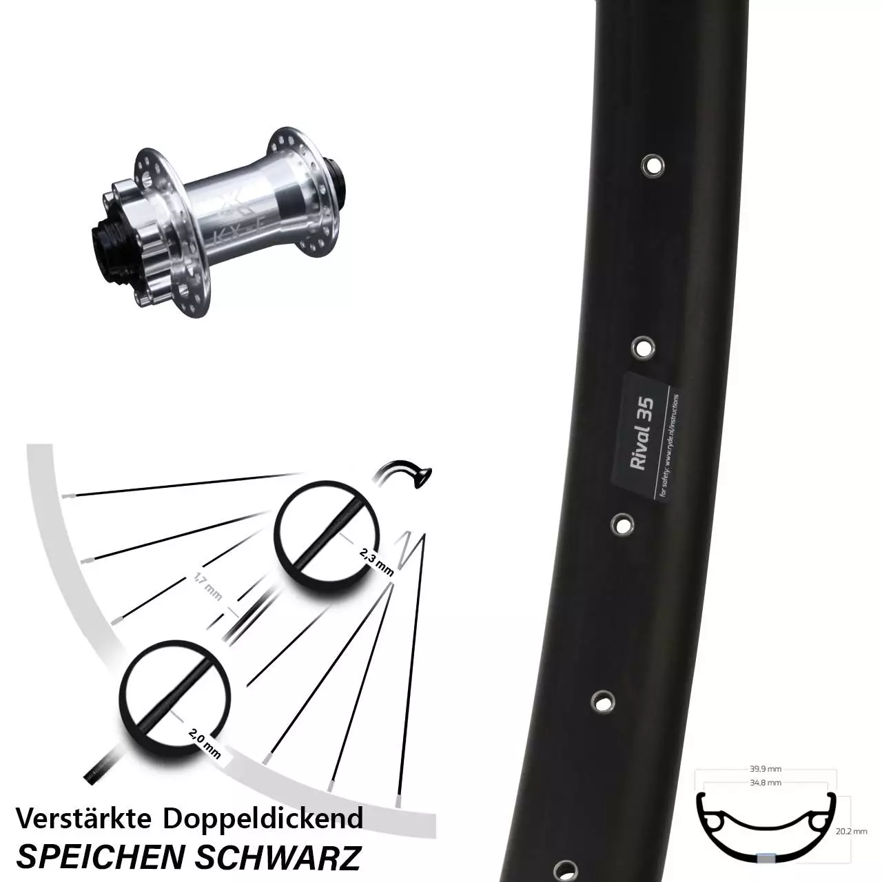 KX-E Nabe Silbern 15x100 Mm 6-loch Ryde Rival 35 Disc Vorderrad 27,5+ Zoll E-Bike 1 KX-E Nabe Silbern 15x100 Mm 6-loch Ryde Rival 35 Disc Vorderrad 27,5+ Zoll E-Bike