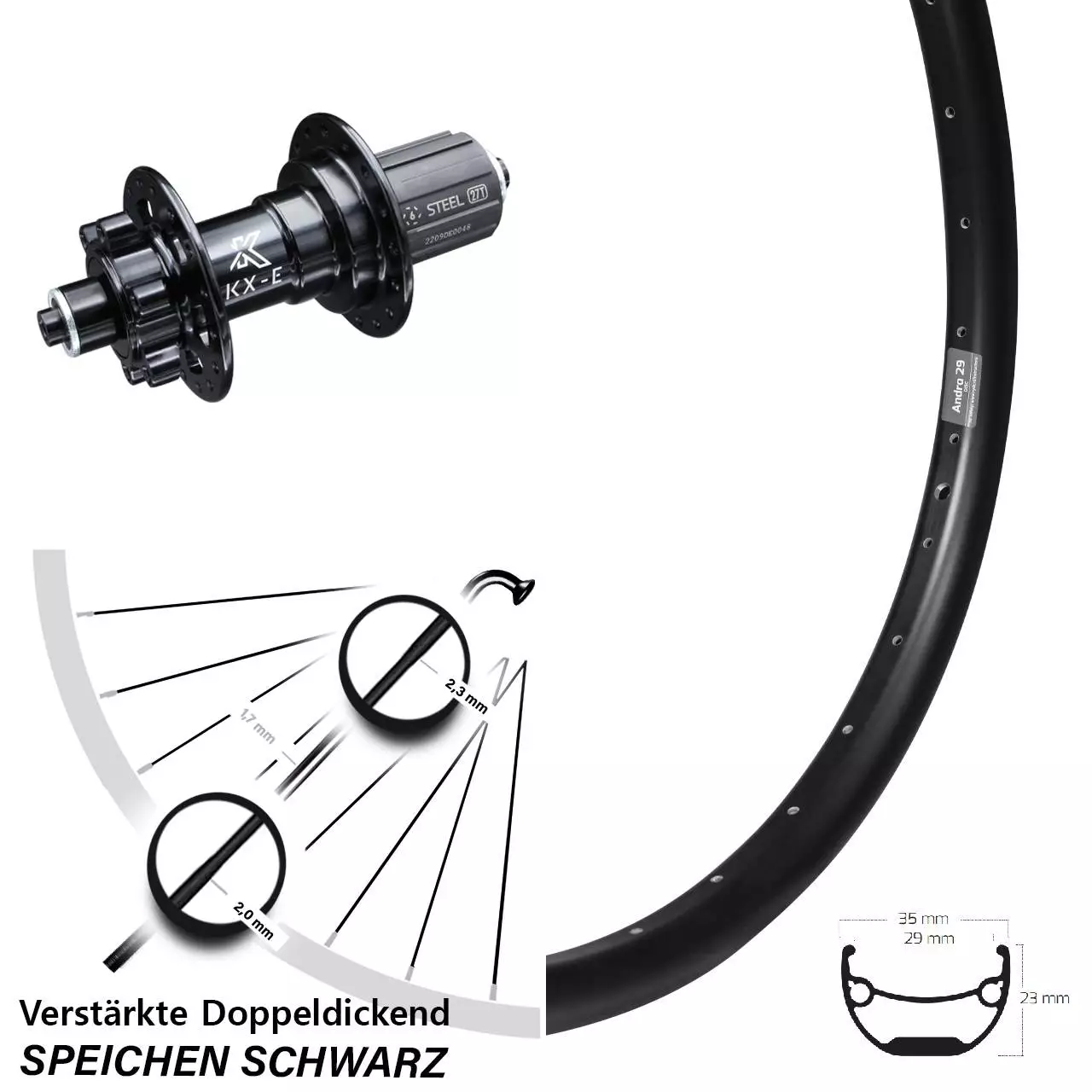 Ryde Andra 29-584 ETRTO Breites Hinterrad 27,5 Zoll E-Bike KX-E Nabe Verstärkt 1 Ryde Andra 29-584 ETRTO Breites Hinterrad 27,5 Zoll E-Bike KX-E Nabe Verstärkt