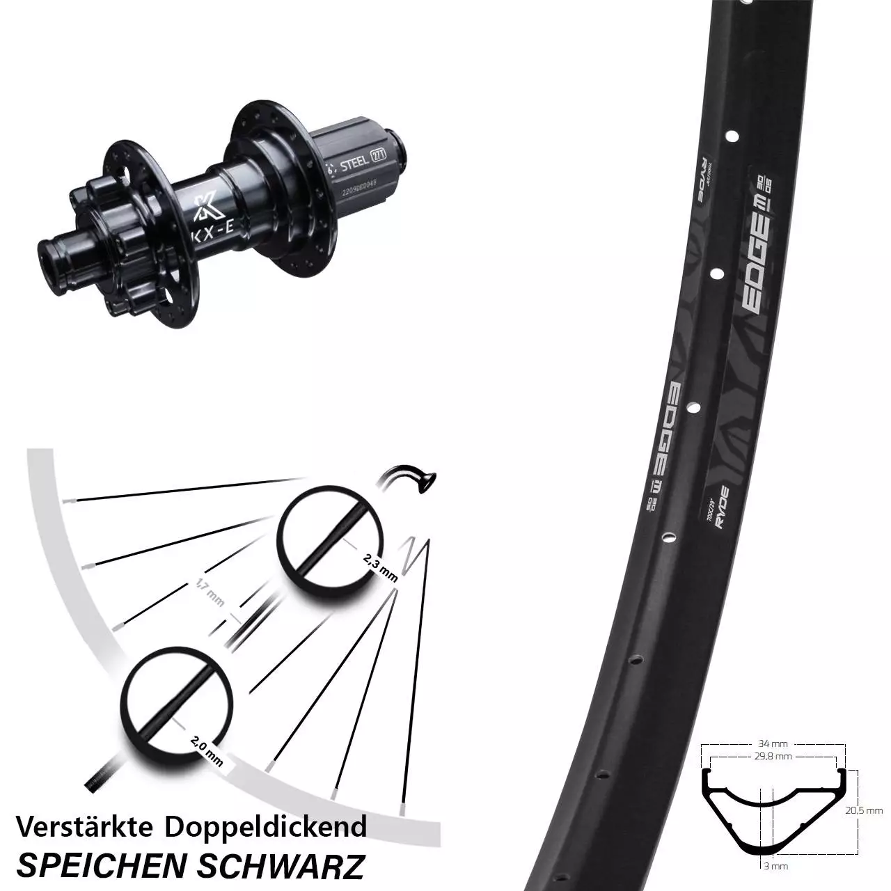 Ryde Edge M30 OS Hinterrad 29 Zoll 12x142 Mm Steckachse KX-E 6 Kugellagern E-Bike 1 Ryde Edge M30 OS Hinterrad 29 Zoll 12x142 Mm Steckachse KX-E 6 Kugellagern E-Bike