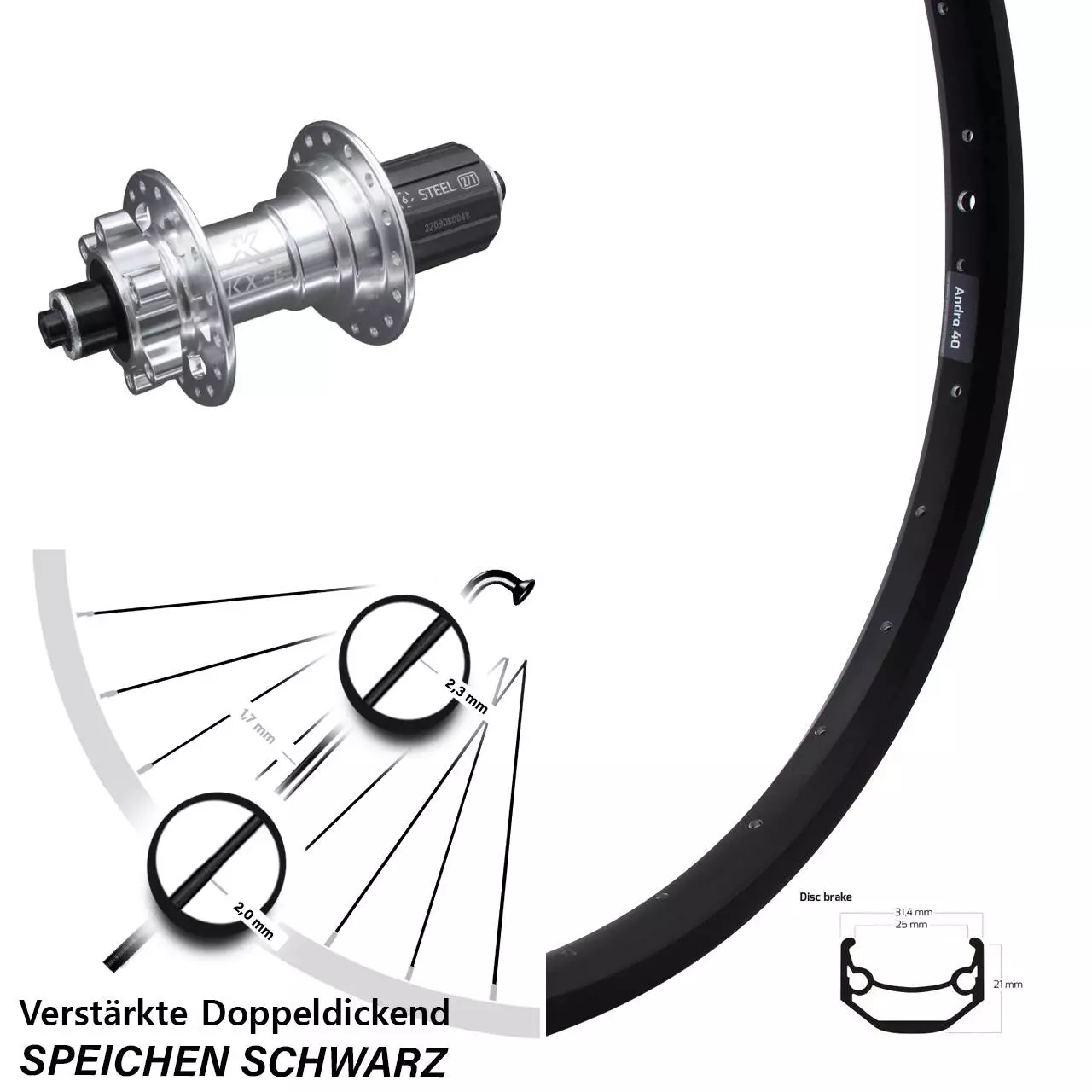 Ryde Andra 40 Disc Hinterrad 28-29 Zoll KX-E Nabe Silbern 6 Kugellager Verstärkt 5x135 Mm 1 Ryde Andra 40 Disc Hinterrad 28-29 Zoll KX-E Nabe Silbern 6 Kugellager Verstärkt 5x135 Mm