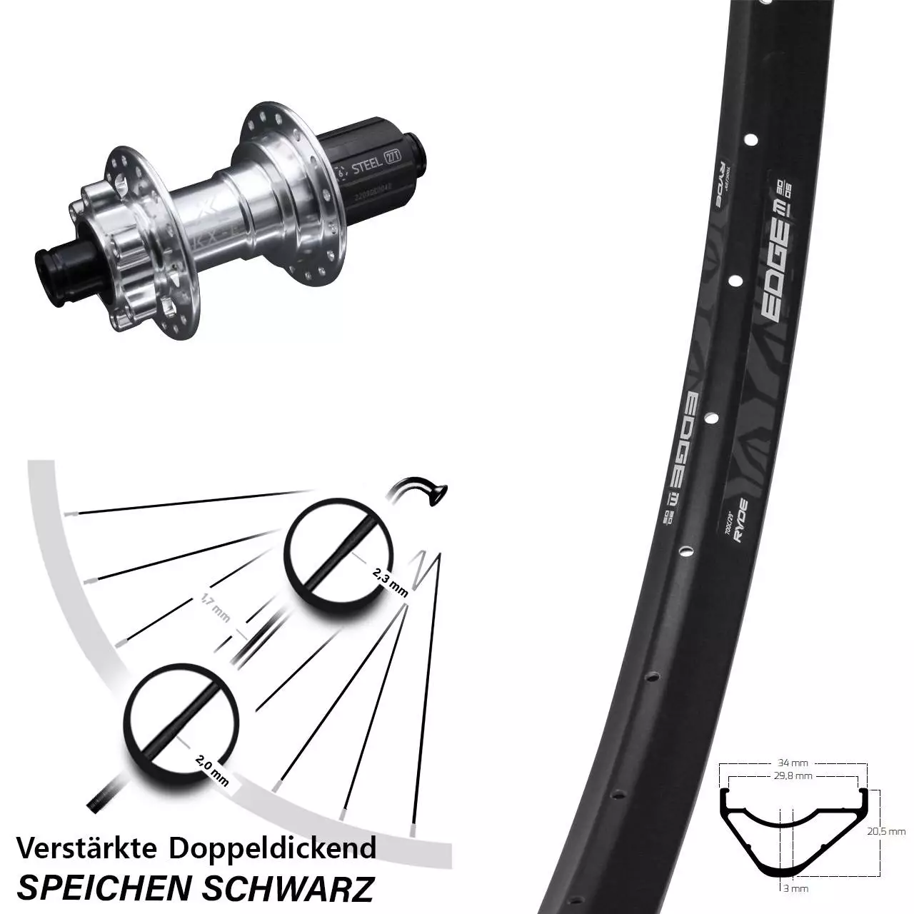 Hinterrad Ryde Edge M30 OS 27,5 Zoll KX-E Nabe Silbern 12x142 Mm 6-loch 11-fach 1 Hinterrad Ryde Edge M30 OS 27,5 Zoll KX-E Nabe Silbern 12x142 Mm 6-loch 11-fach