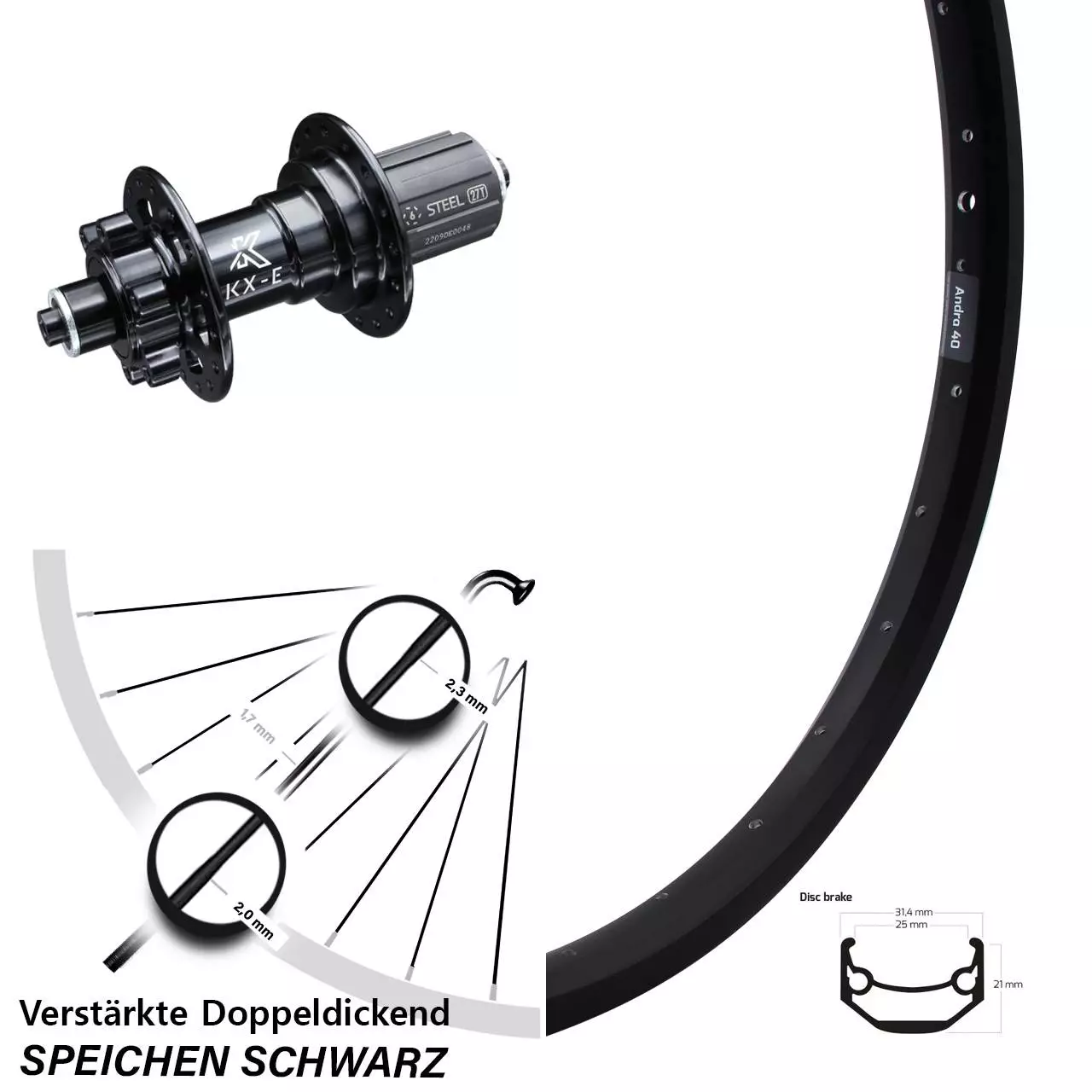 20 Zoll Hinterrad KX-E Nabe 5x135 Mm 6-loch 11-fach Ryde Andra 40 Disc 1 20 Zoll Hinterrad KX-E Nabe 5x135 Mm 6-loch 11-fach Ryde Andra 40 Disc