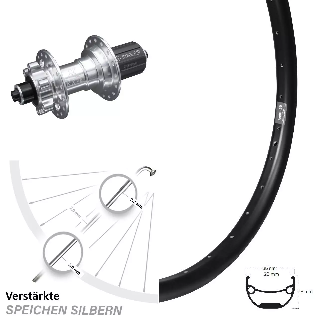 27,5 Zoll Hinterrad KX-E Nabe Silbern-eloxiert 5x135 Mm 6-Loch 11-fach Ryde Andra 29 1 27,5 Zoll Hinterrad KX-E Nabe Silbern-eloxiert 5x135 Mm 6-Loch 11-fach Ryde Andra 29
