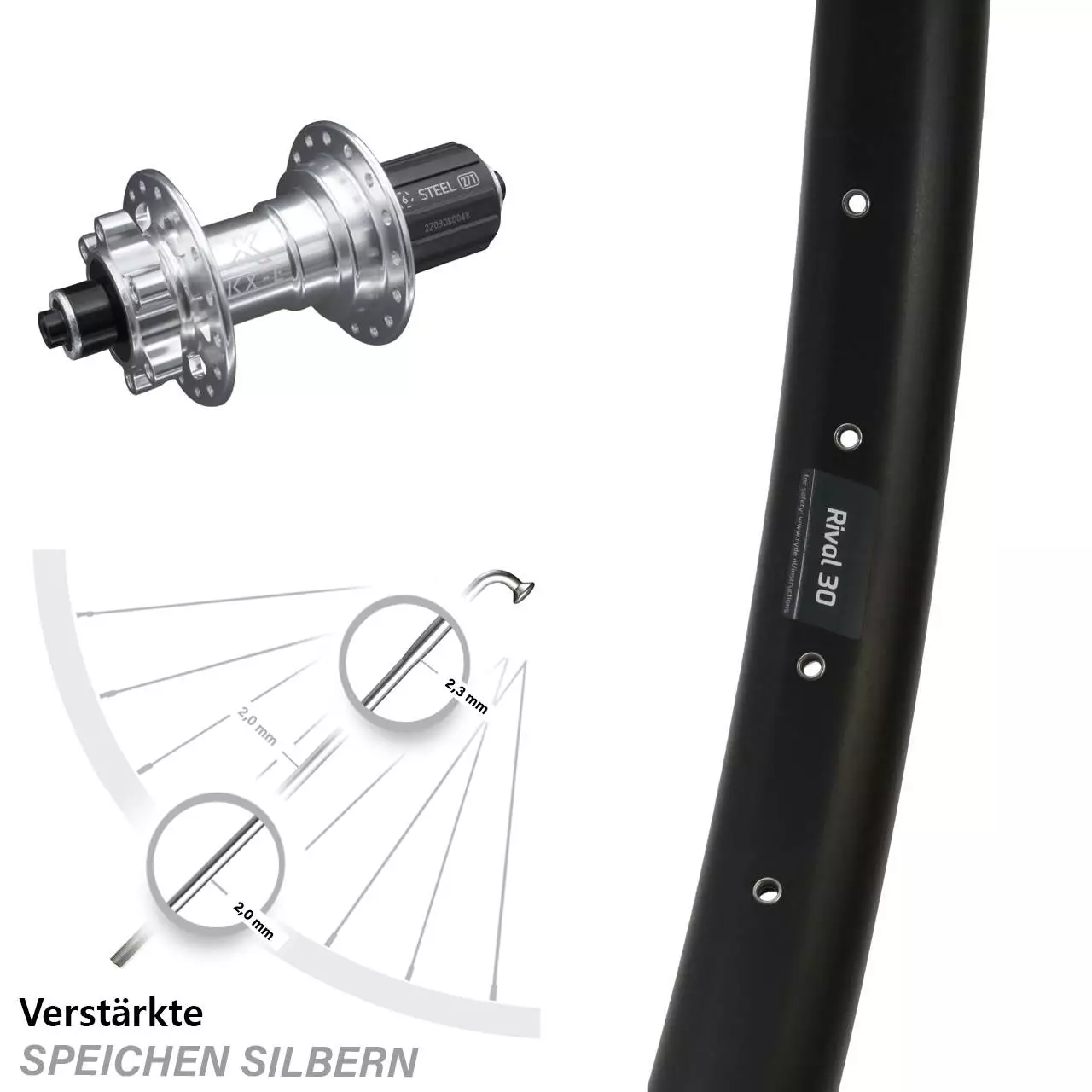 Ryde Rival 30 Disc Hinterrad 27,5 Zoll Mit KX-E Nabe Silbern-eloxiert 5x135 Mm 6-Loch 1 Ryde Rival 30 Disc Hinterrad 27,5 Zoll Mit KX-E Nabe Silbern-eloxiert 5x135 Mm 6-Loch