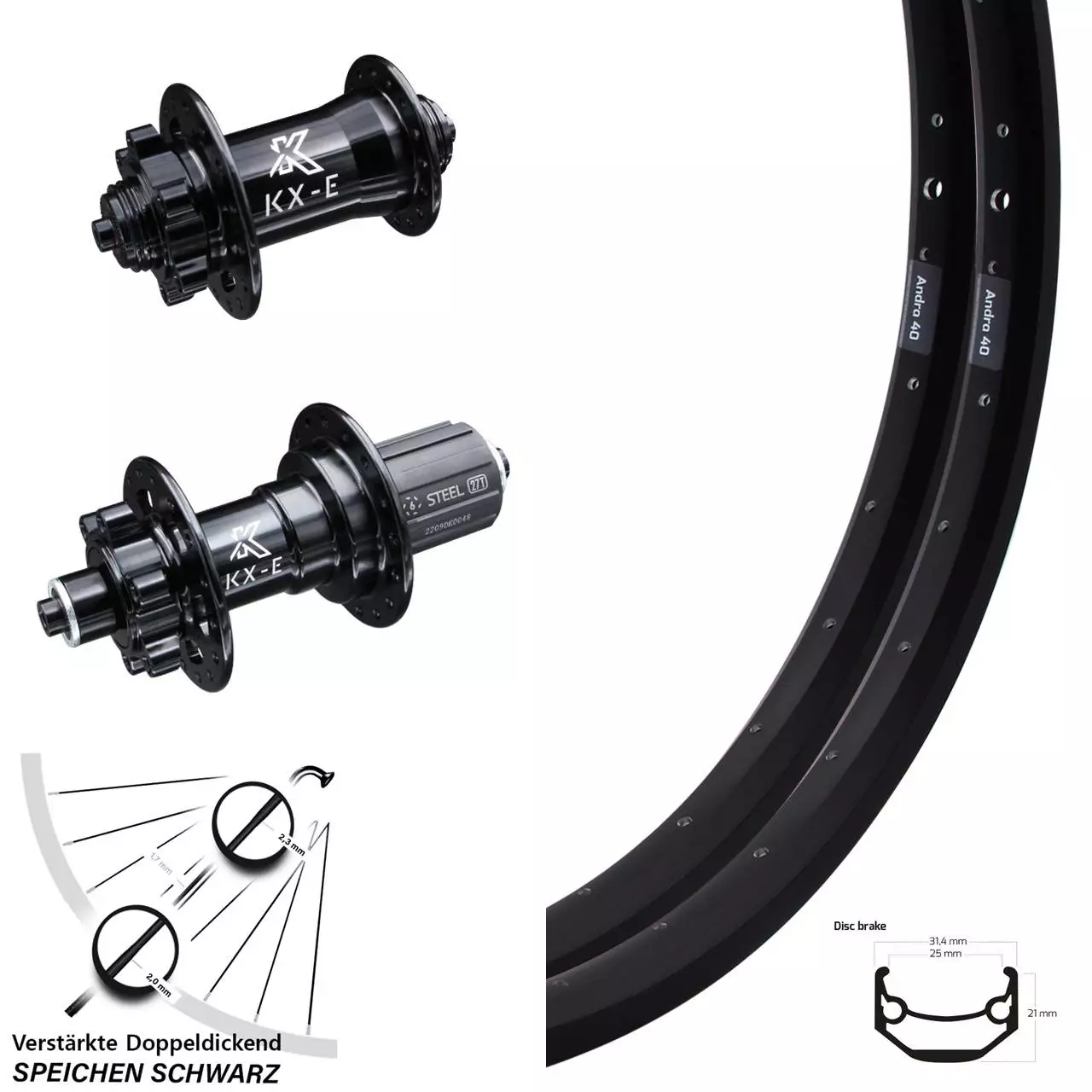 28-29 Zoll Laufradsatz Ryde Andra 40 KX-E Naben Verstärkt 100x135mm Shimano 11-fach 1 28-29 Zoll Laufradsatz Ryde Andra 40 KX-E Naben Verstärkt 100x135mm Shimano 11-fach