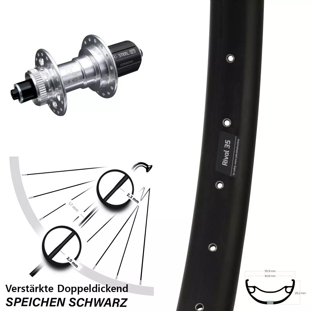 27,5+ Zolll Hinterrad Verstärkt Ryde Rival 35 Disc KX-E Silbern 5x135 Mm Centerlock 1 27,5+ Zolll Hinterrad Verstärkt Ryde Rival 35 Disc KX-E Silbern 5x135 Mm Centerlock