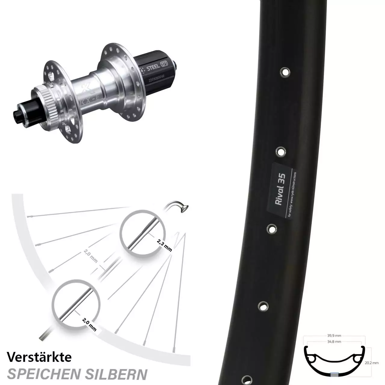 27,5+ Zoll Hinterrad KX-E Nabe Silbern 5x135 Mm Centerlock 11-fach Ryde Rival 35 Disc 1 27,5+ Zoll Hinterrad KX-E Nabe Silbern 5x135 Mm Centerlock 11-fach Ryde Rival 35 Disc