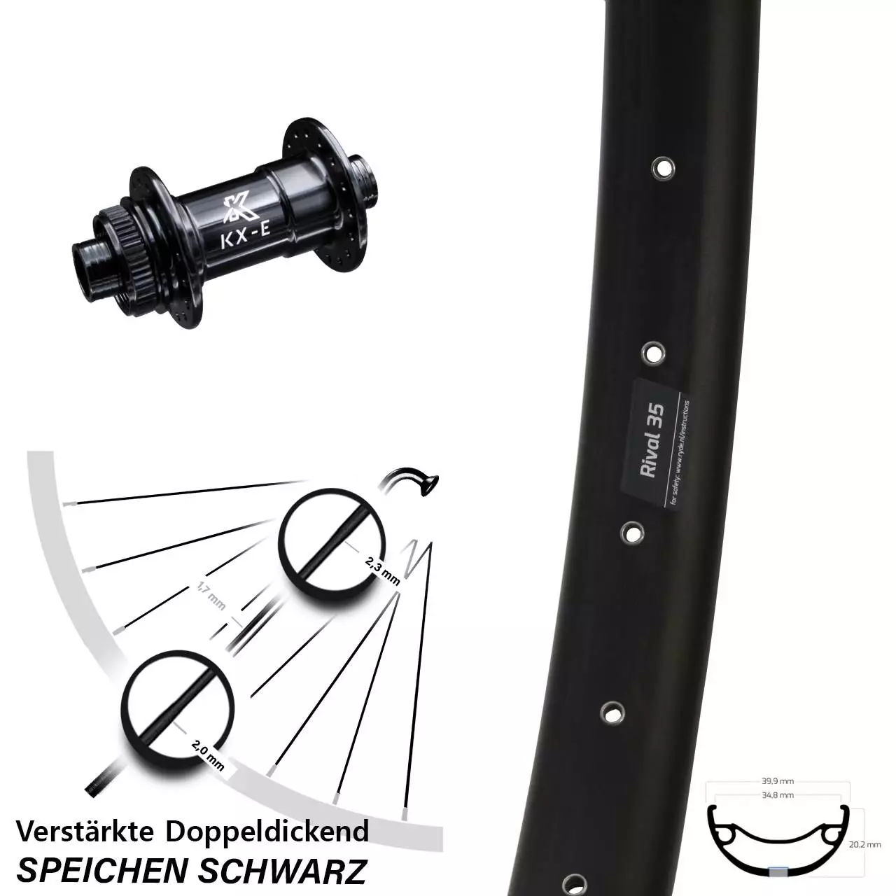 KX-E Nabe Centerlock 15x100 Mm Ryde Rival 35 Disc Breites Vorderrad 29 Zoll E-Bike 1 KX-E Nabe Centerlock 15x100 Mm Ryde Rival 35 Disc Breites Vorderrad 29 Zoll E-Bike