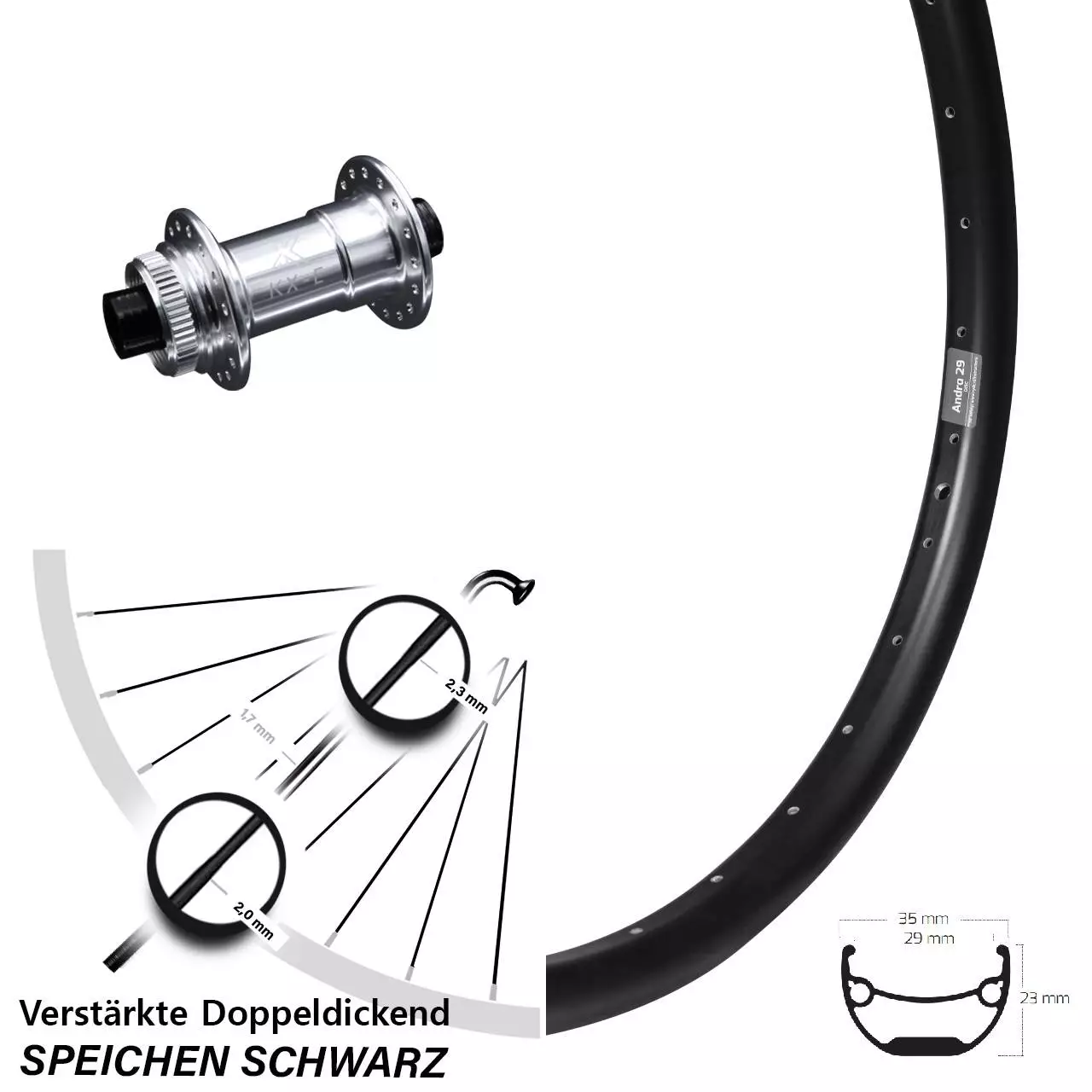 Ryde Andra 29 Disc-Vorderrad 26 Zoll Mit KX-E Steckachse 15x100 Nabe Silbern-eloxiert 1 Ryde Andra 29 Disc-Vorderrad 26 Zoll Mit KX-E Steckachse 15x100 Nabe Silbern-eloxiert