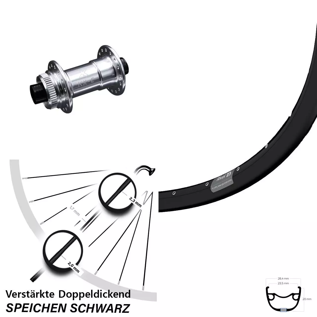 Ryde Rival 23 Vorderrad 27,5 Zoll Mit KX-E Steckachse 15x100 Nabe Silbern-eloxiert 1 Ryde Rival 23 Vorderrad 27,5 Zoll Mit KX-E Steckachse 15x100 Nabe Silbern-eloxiert