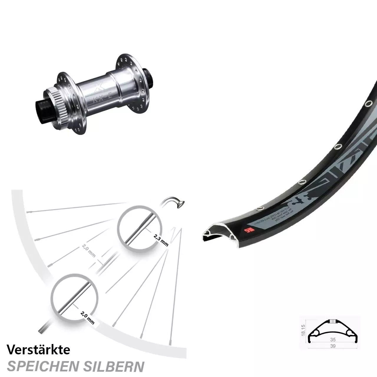KX-E Nabe Centerlock 15x100 Mm Silbern Eloxiert Rodi TRYP 35 Vorderrad 27,5 Zoll 1 KX-E Nabe Centerlock 15x100 Mm Silbern Eloxiert Rodi TRYP 35 Vorderrad 27,5 Zoll