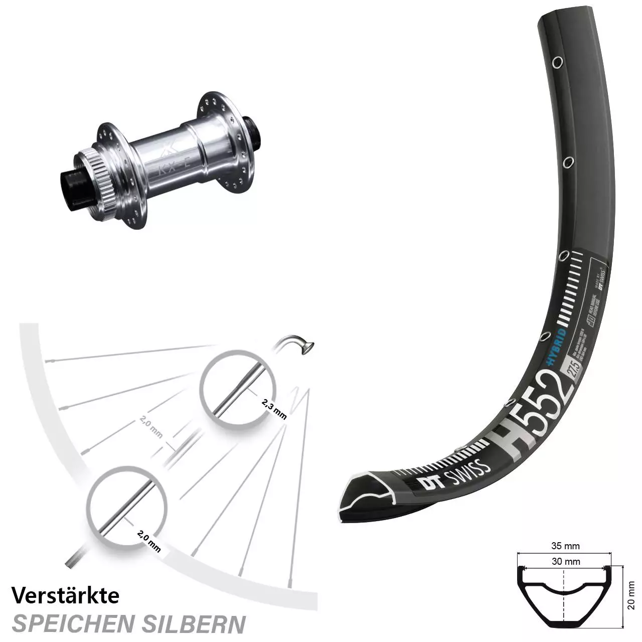 Dt-swiss 29 Zoll Vorderrad KX-E Centerlock 15x100 Mm Silbern Eloxiert DT Swiss H 552 1 Dt-swiss 29 Zoll Vorderrad KX-E Centerlock 15x100 Mm Silbern Eloxiert DT Swiss H 552