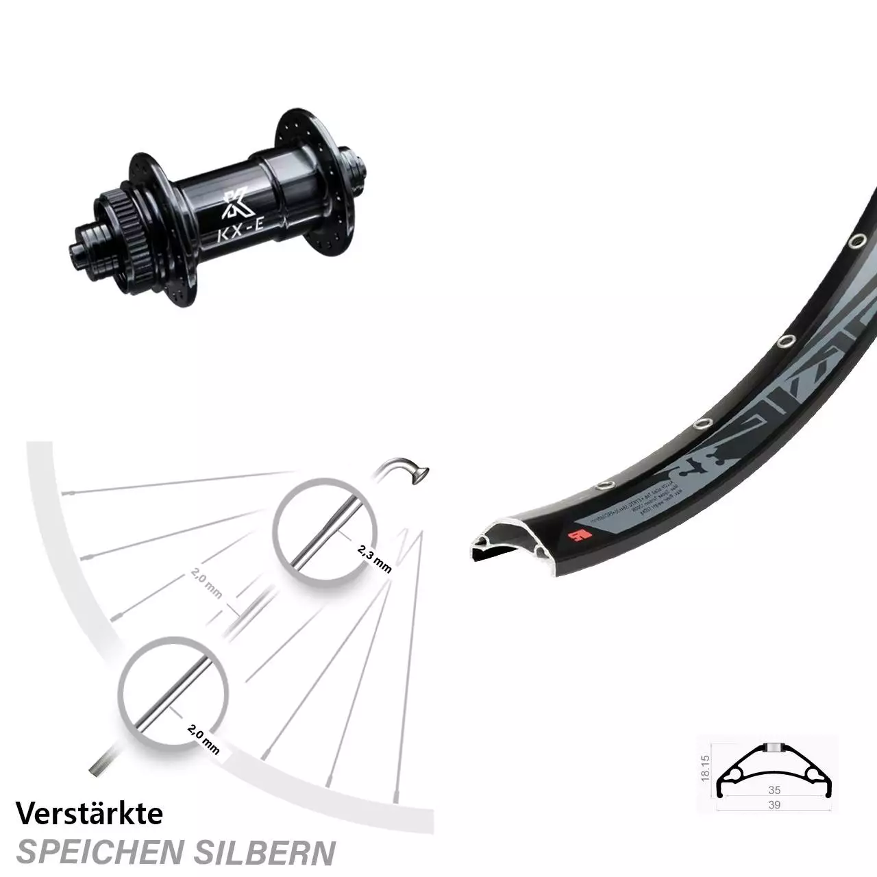 KX-E Nabe Centerlock 5x100 Mm Schwarz Rodi TRYP 35 Vorderrad 27,5 Zoll 1 KX-E Nabe Centerlock 5x100 Mm Schwarz Rodi TRYP 35 Vorderrad 27,5 Zoll