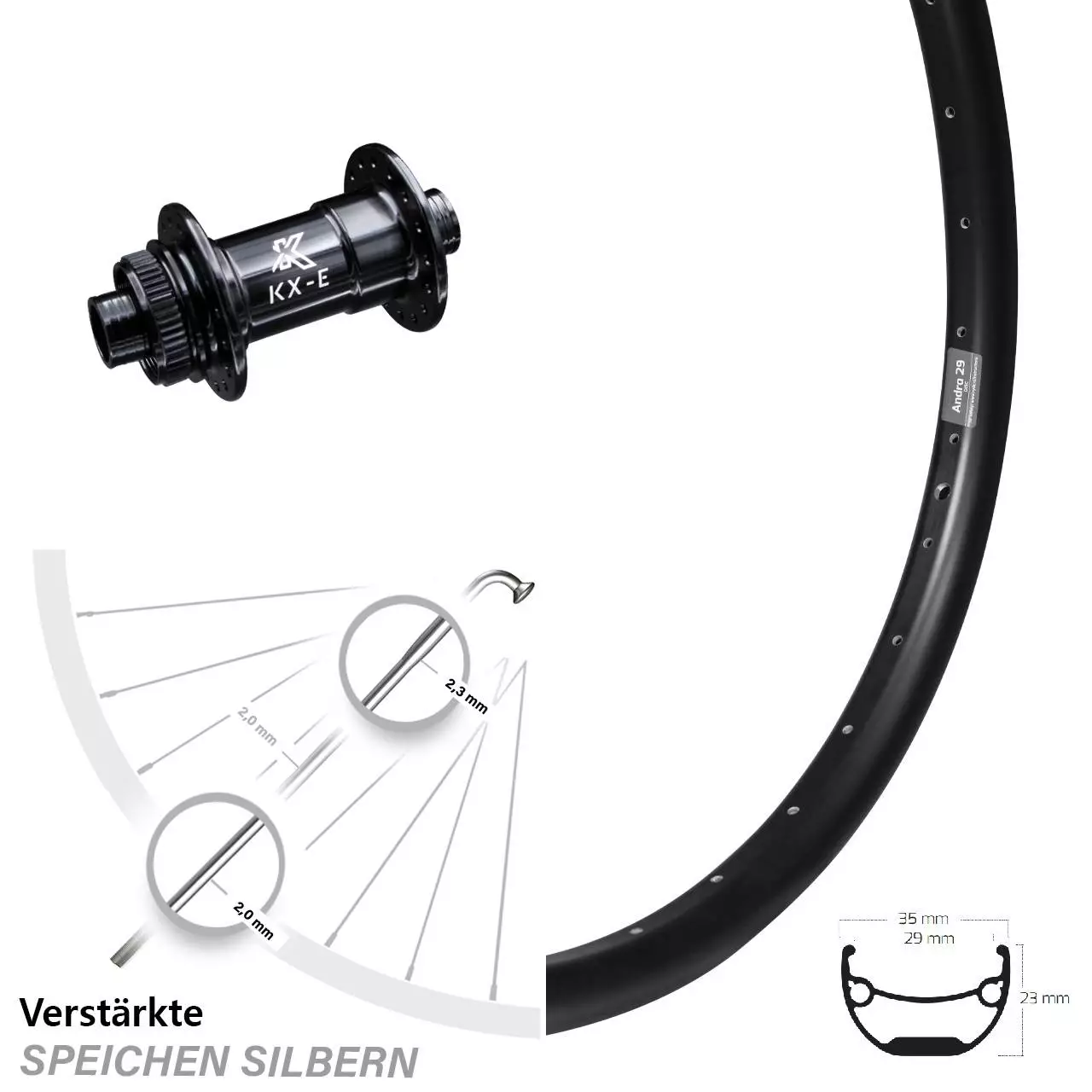 26 Zoll Vorderrad KX-E Nabe Centerlock 15x100 Mm Schwarz Ryde Andra 29 Für Steckachse 1 26 Zoll Vorderrad KX-E Nabe Centerlock 15x100 Mm Schwarz Ryde Andra 29 Für Steckachse