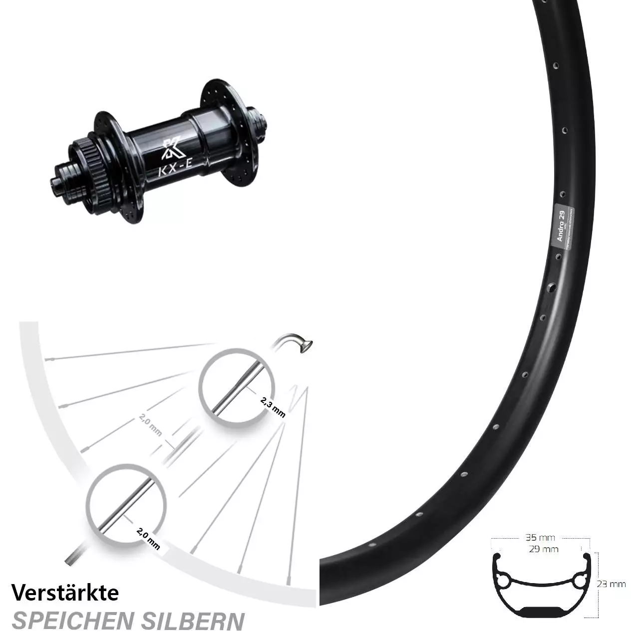 26 Zoll Vorderrad KX-E Nabe Centerlock 5x100 Mm Schwarz Ryde Andra 29 E-Bike 1 26 Zoll Vorderrad KX-E Nabe Centerlock 5x100 Mm Schwarz Ryde Andra 29 E-Bike