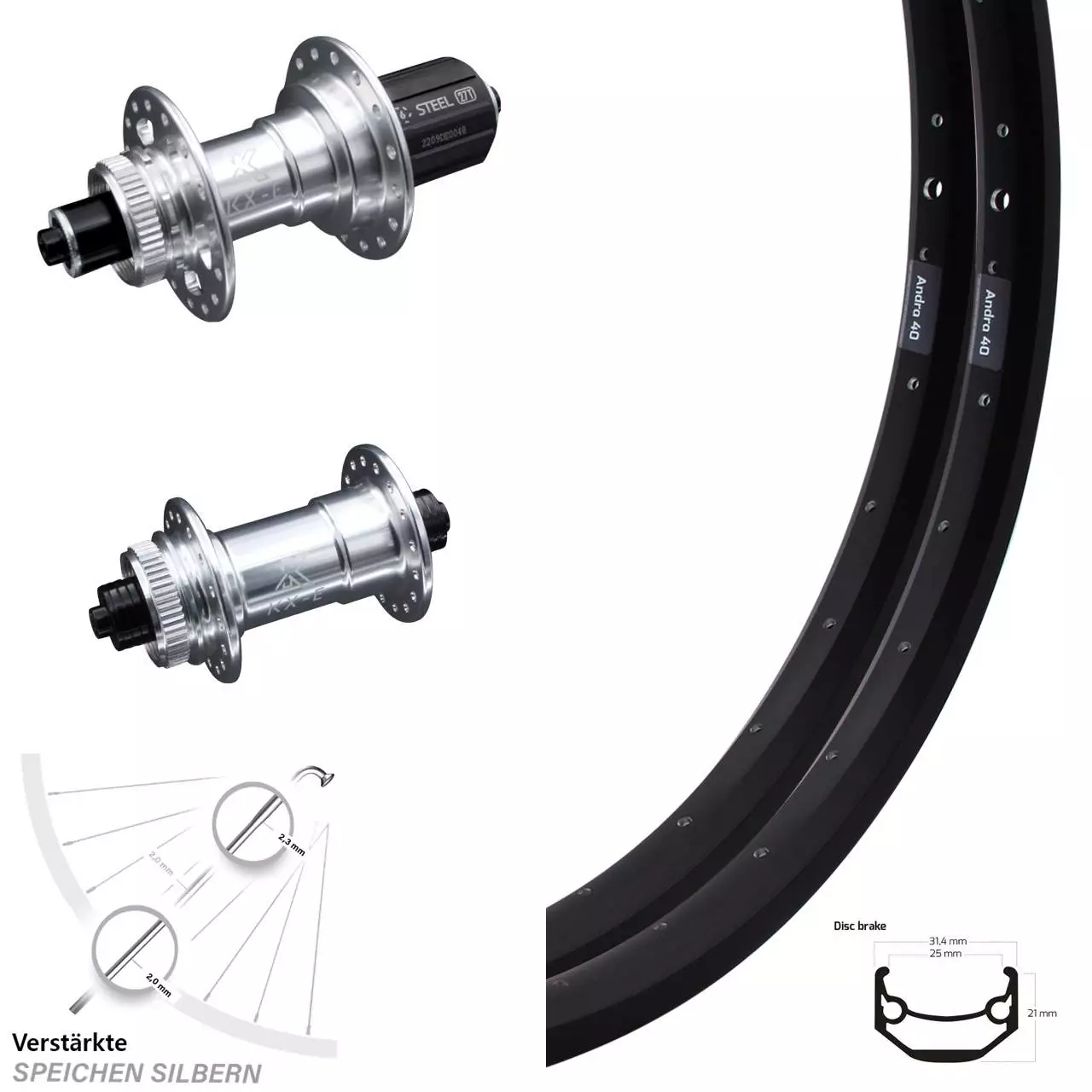 26 Zoll Laufradsatz Ryde Andra 40 Disc Centerlock KX-E Silbern 5x135 Mm Shimano 1 26 Zoll Laufradsatz Ryde Andra 40 Disc Centerlock KX-E Silbern 5x135 Mm Shimano