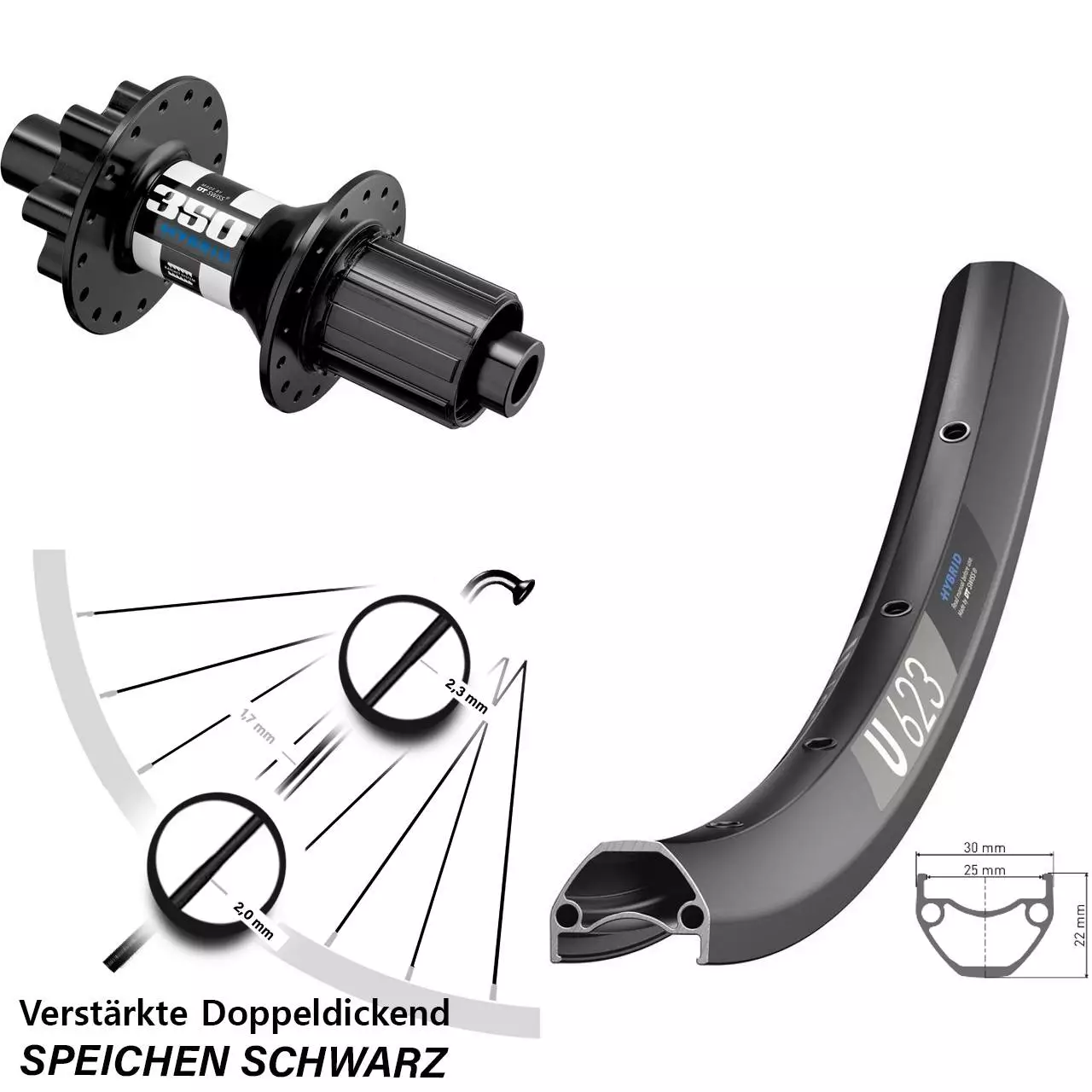 Dt-swiss 29 Zoll Hinterrad U 623 DT Swiss 350 Hybrid 12x142 Mm Für 6-Loch 1 Dt-swiss 29 Zoll Hinterrad U 623 DT Swiss 350 Hybrid 12x142 Mm Für 6-Loch