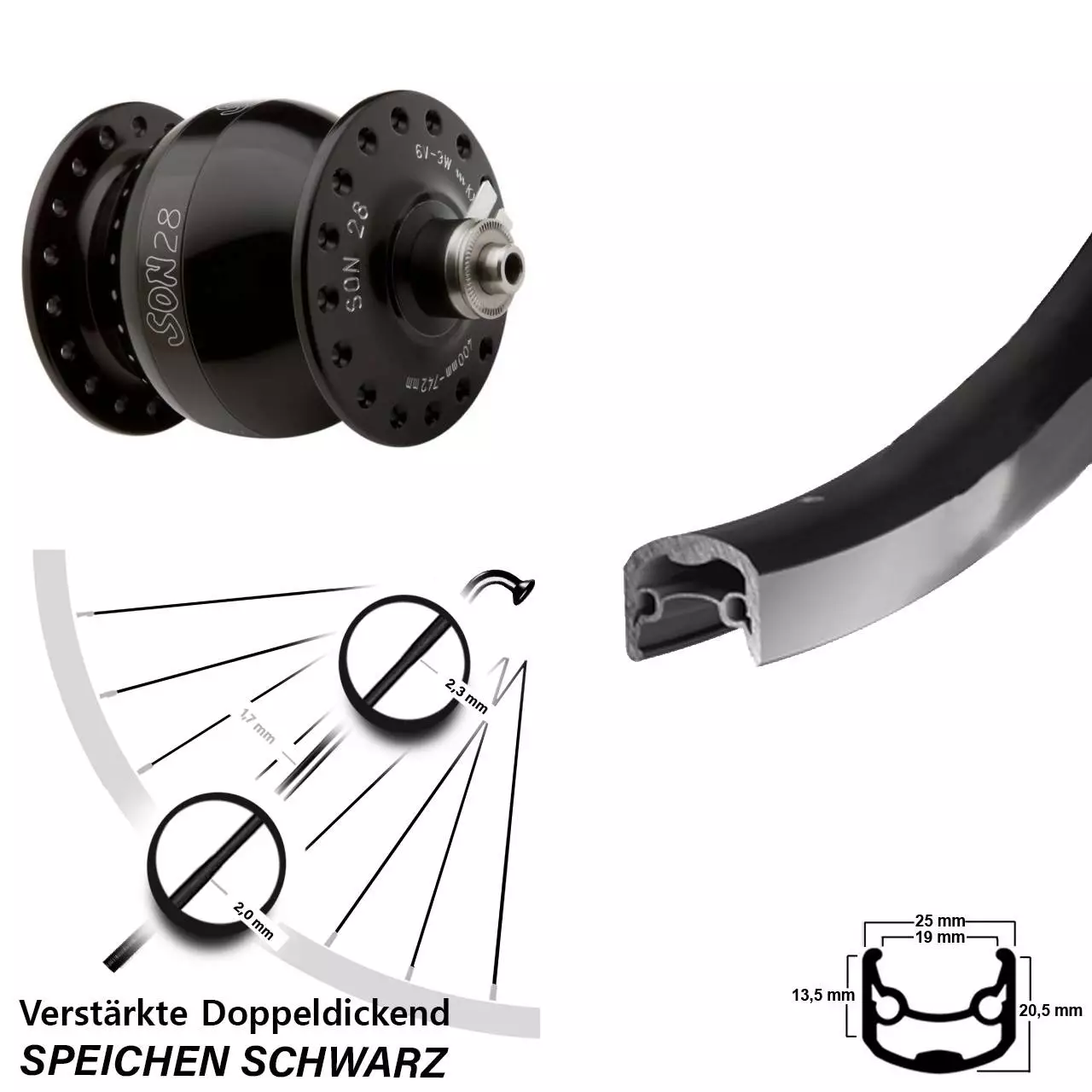 Ryde Andra 30 Vorderrad 26 Zoll Son 28 Nabendynamo 1 Ryde Andra 30 Vorderrad 26 Zoll Son 28 Nabendynamo