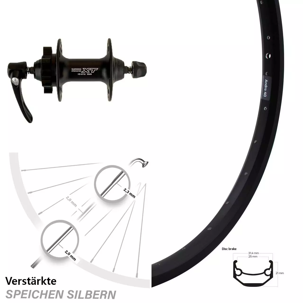 Ryde MTB Vorderrad Andra 40 26 Zoll Disc Mit Shimano XT 6-Loch 1 Ryde MTB Vorderrad Andra 40 26 Zoll Disc Mit Shimano XT 6-Loch